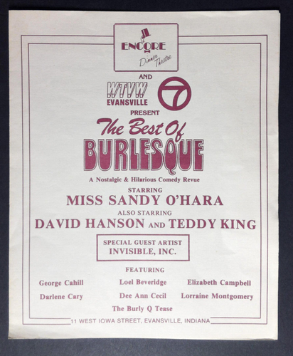 Encore Dinner Theatre Best of Burlesque Comedy Revue Sandy Ohara Evansville 1989 - Picture 2 of 6