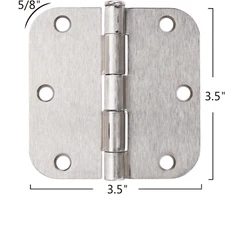 Pack of 25 Door Hinge 3.5" x 3.5" Rounded 5/8" Radius, Nickel Plated