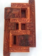 Box Wooden Compartment Puzzle Secret Hidden Jewelry Hand Craved Home Decor NEW