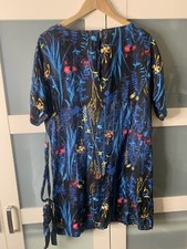 Monsoon Silk Devoré Floral Dress Womens UK 12 Multicolour V Neck Lined Midi