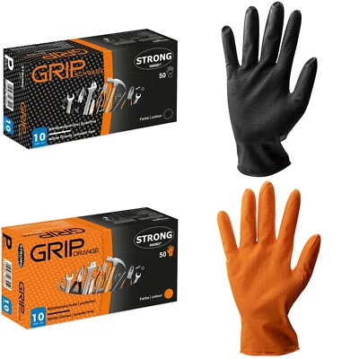 50STK Grip Nitrilhandschuhe Einmalhandschuhe latexfrei schwarz orange Werkstatt
