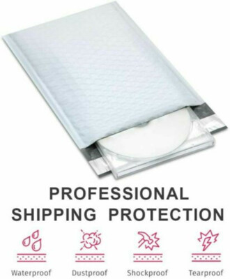 White Poly Bubble Mailers 4x8 Inches - Pack Of 25 Padded Shipping Envelopes #000 Waterproof