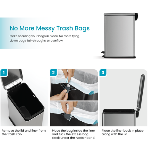 3 Gallon Small and Slim Trash Can with Slow Closing Lid, Stainless Steel, Silver - Picture 4 of 7