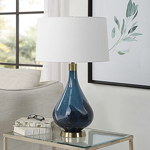 Riviera Table Lamp Sapphire And Dark Navy Blue Art Glass  ~ Uttermost 30098 - Picture 3 of 7