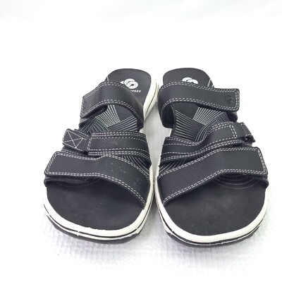 Clarks Brinkley Coast Sandal Strappy Black Slip On Flats Shoes