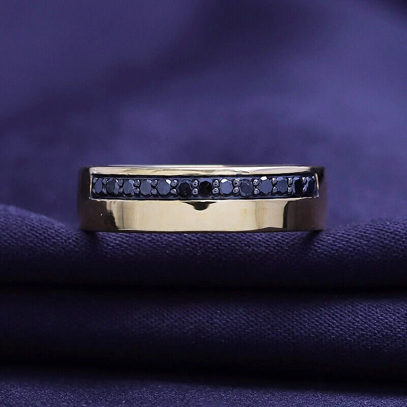 1/6CTW Black Real Diamond Band Ring For Men & Women 14K Gold Plated Sterling - Image 2 of 4