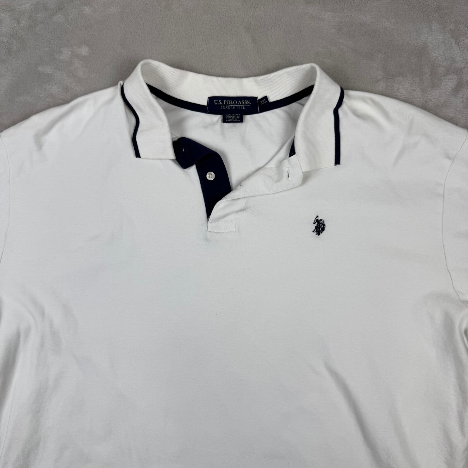 US Polo Assn Luxury Feel Shirt XXL White Blue Pony Cotton Short Sleeve Mens