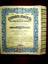 Skonsolidowane Spółki Naftowe Meksyku jeden certyfikat 100 akcji 1920 Dobry