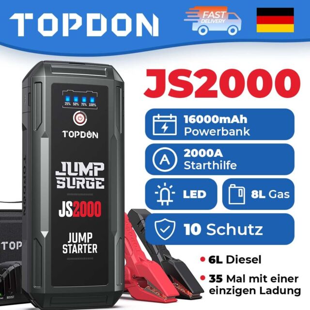2023 Topdon JS2000 Starthilfe Jump Starter 2000A Ladegerät Booster KFZ Powerbank