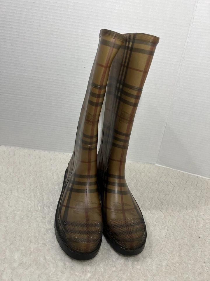 Botas de lluvia Burberry a cuadros Nova Check auténticas de goma para mujer talla 38 EE. UU. 7,5 Foto 2 de 4
