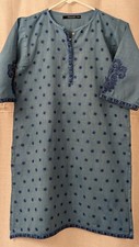 Pakistani/Indian Khaadi Kids 9-10yrs Kameez/Kurta - Turquoise/blue Embroidered