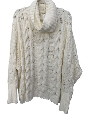 Wynne Layers Chenille Open Cable Knit Sweater Size 1X Creme Fraiche Cozy Staple