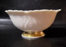 Vintage Lenox Ivory China Scalloped & Embossed Flower Gold Plated Pedestal Bowl