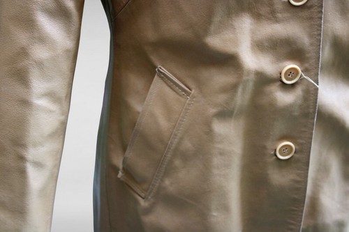 Trench pelle beige panna corto donna cappotto monopetto vintage taglia L - Foto 5 di 11