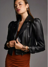 Anthropolgie Maeve Faux Leather Femme Moto Jacket Black Women's Small