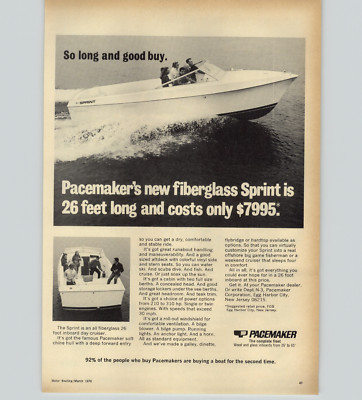 1970 PAPER AD Pacemaker Motor Boats 26' Sprint Fiberglass Stardust
