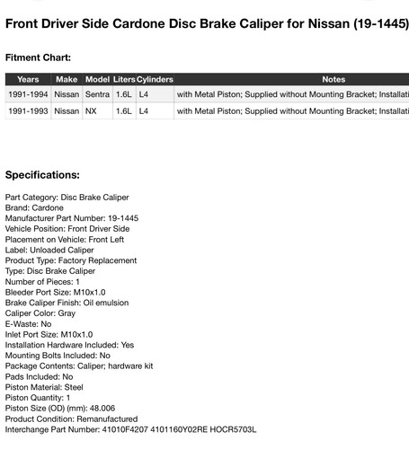 WEAREVER Front Driver Side Brake Caliper for Nissan (19-1445) ((No Core)) (K-4) - Picture 6 of 6