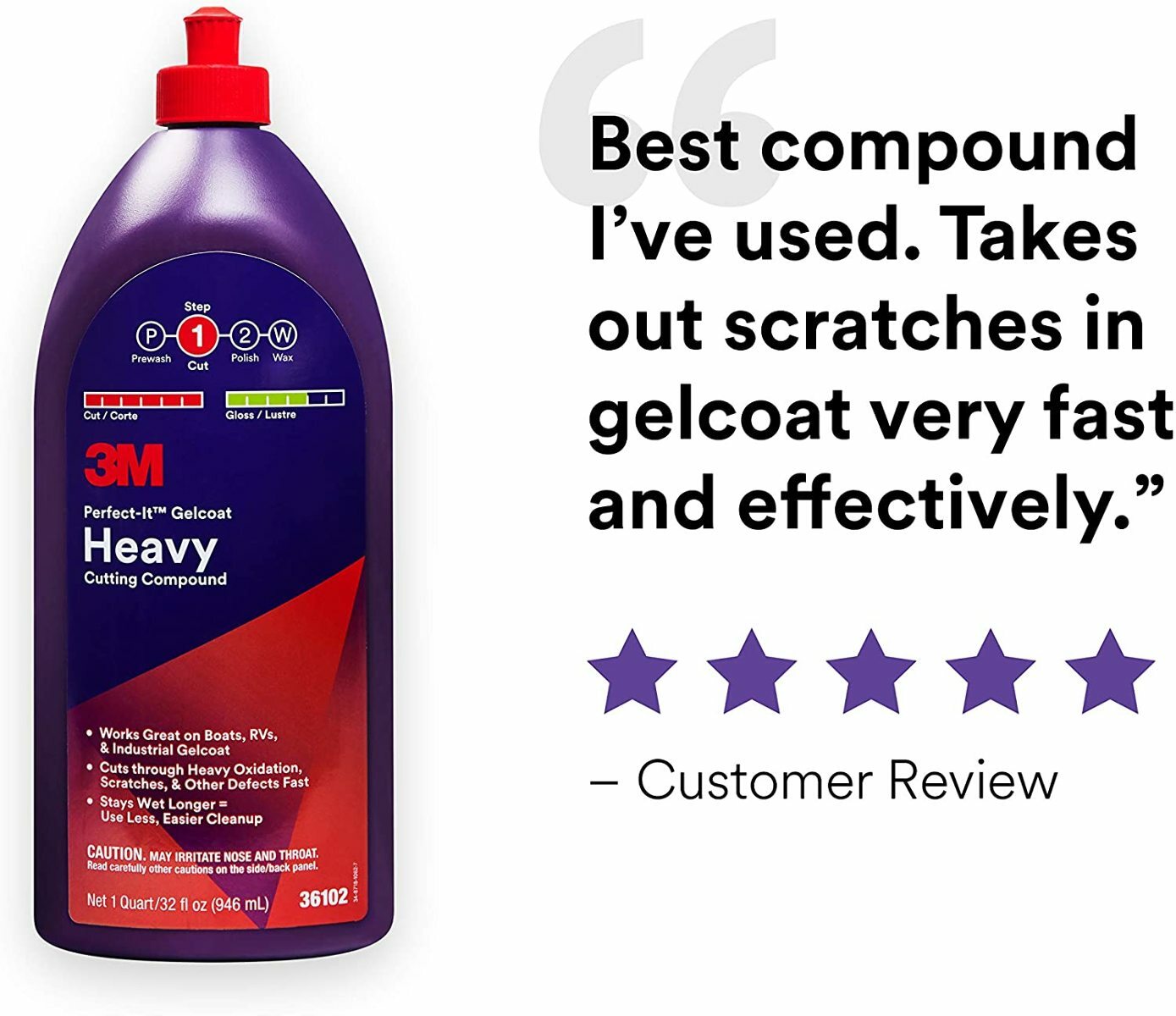 3M PerfectIt 36102 QUART Heavy Duty Gelocat Cutting Compound Boat