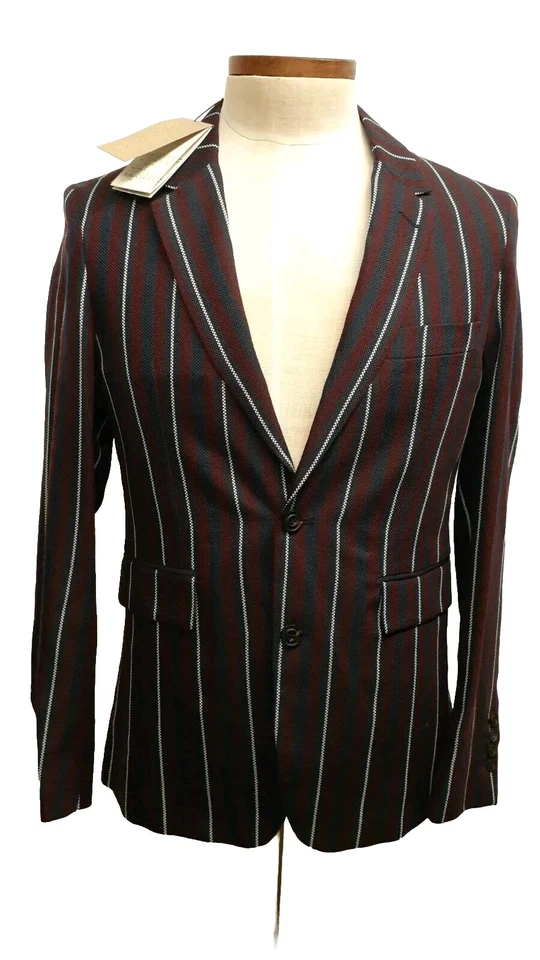 NUEVO CON ETIQUETAS Burberry Talla US 36 EU 48 Corto Borgoña Azul Marino Rayas Abrigo Deportivo Blazer Chaqueta Foto 2 de 4