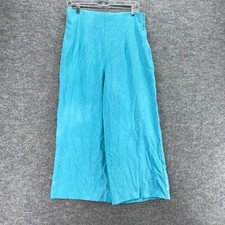 Zara Pants Women S Small Blue High Rise Flat Front Zipper Wide Leg Casual Chino