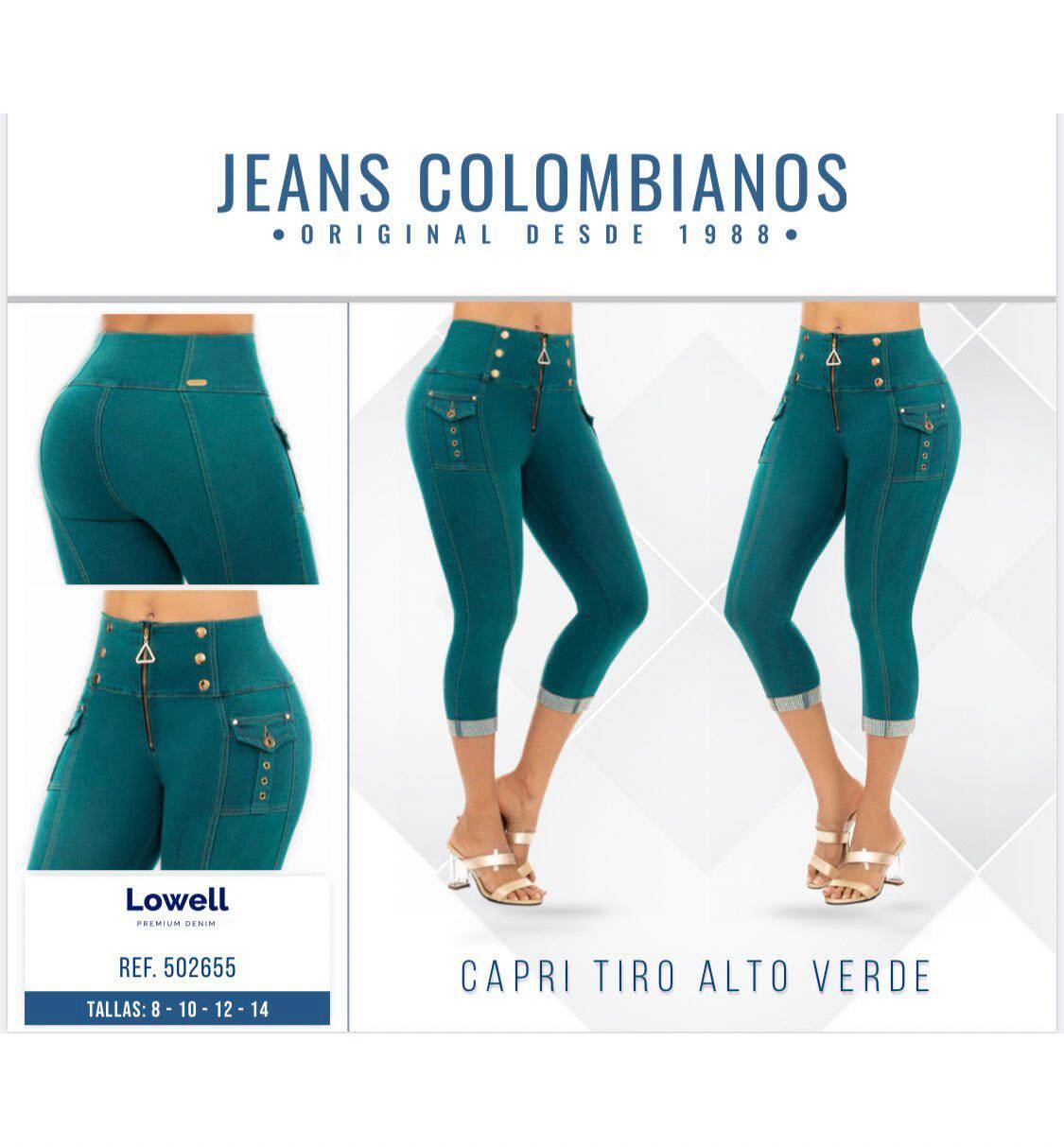 LOWELL JEANS COLOMBIANOS, Butt Lifter Green Capri Style Push Up Jeans  #502655 image 3