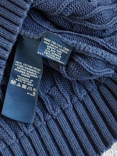 Ralph Lauren Cable Knit V Neck Navy Blue Jumper Size L UK12 - Picture 5 of 6