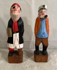 Vintage Hand Carved Wood Pirate w/ Peg Leg  Ship Captain Carving Folk Art