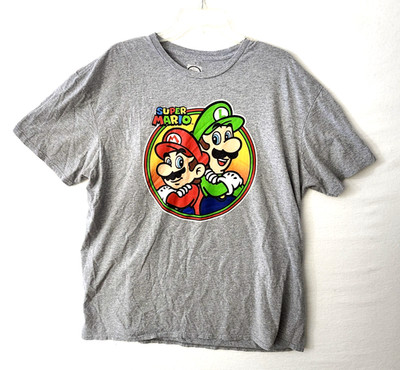 Nintendo Super Mario Gray T-Shirt Short Sleeve Size XL See Measurements