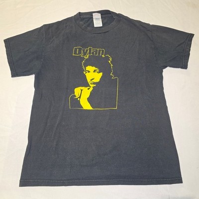 Vintage Bob Dylan Graphic Print Concert T-Shirt Black Yellow Size Small