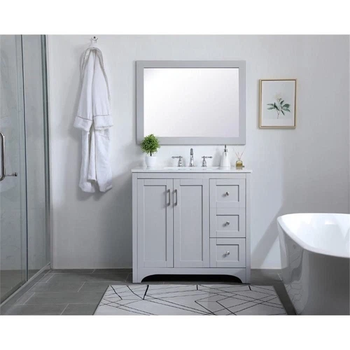 Elegant Decor Aqua 36" x 24" Wood Frame Bathroom Mirror in Gray - Picture 10 of 10