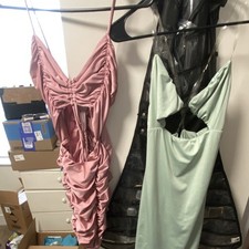 Dexire & Fashion Nova Pink Green Ruched Bodycon Midi Dresses Strappy Size M