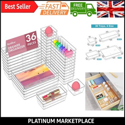 36-teiliges durchsichtiges Kunststoff Schubladen Organizer Set - Multi-Size Aufbewahrungslösung für...