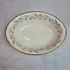 Homer Laughlin Nantucket 9 Inch Oval Serving Bowl White with Pink & Blue Flowers