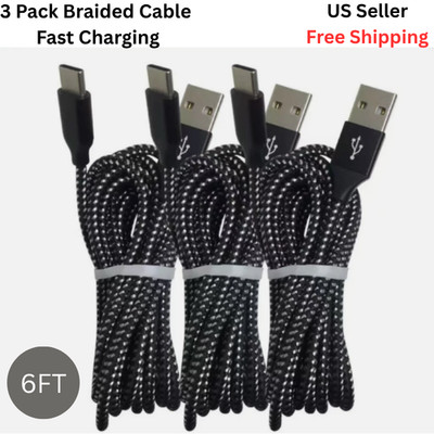Type C Fast Charging Data Cable 6A 6FT Braided Cable 3 Pack USB C Data SYNC Cord
