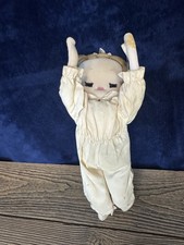 Vintage Handmade Cloth Rag Angel Doll Blonde Yarn Bows White Outfit Folk Art
