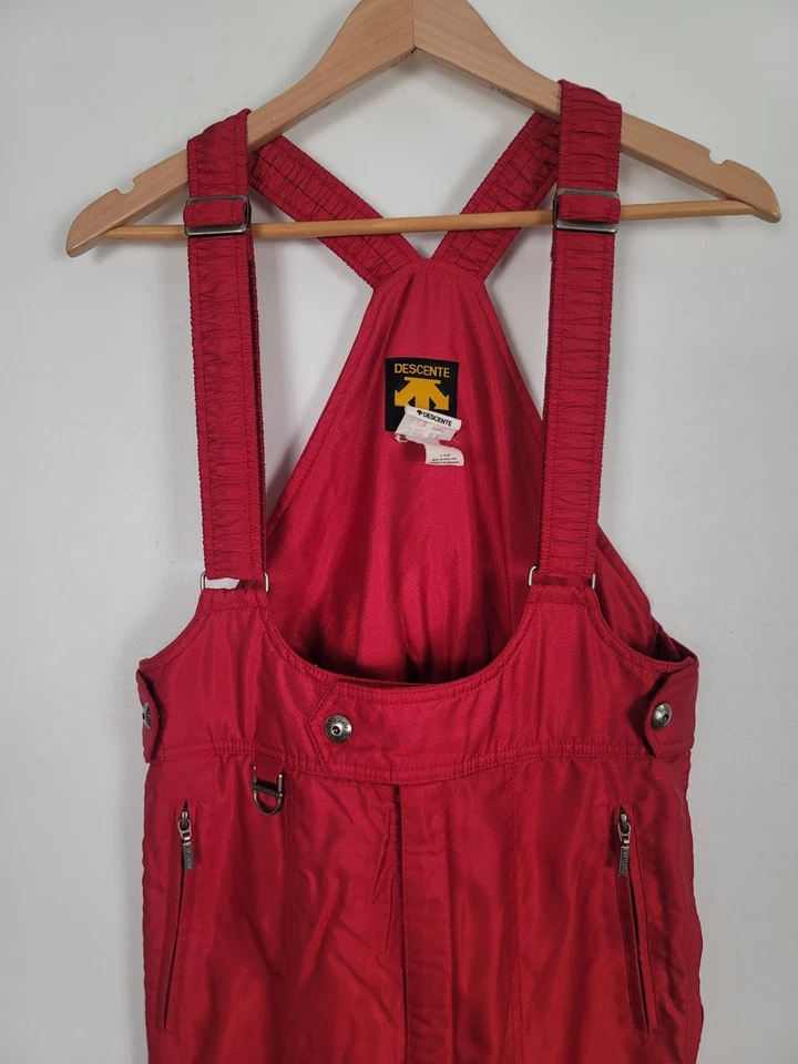 Mono de esquí Descente de una pieza babero de nieve rojo brillante cremallera vintage años 80 90 34 mediano Foto 4 de 4