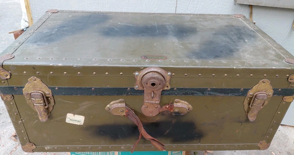 Antique National Vulcanized Fiber Co Trunk Olive Green | eBay