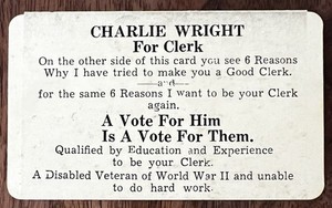 1953 County Court Clerk Candidate ~ Charlie Wright, Letcher County, Kentucky