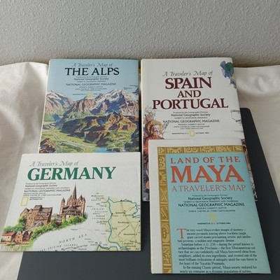 Vintage National Geographic Travelers Map Series 1980s 1990 Spain Germany 4 Pack
