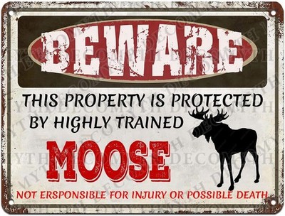 Protected By Moose Warning Funny Tin Metal Signs Home Décor 8x12 