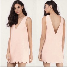 Tobi Women's Plunge V-Neck Sleeveless Scallop Edge Mini Dress Small Blush Pink