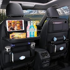 Premium PU Leather Backseat Seat Organizer with Foldable Table, Multi-Storage...