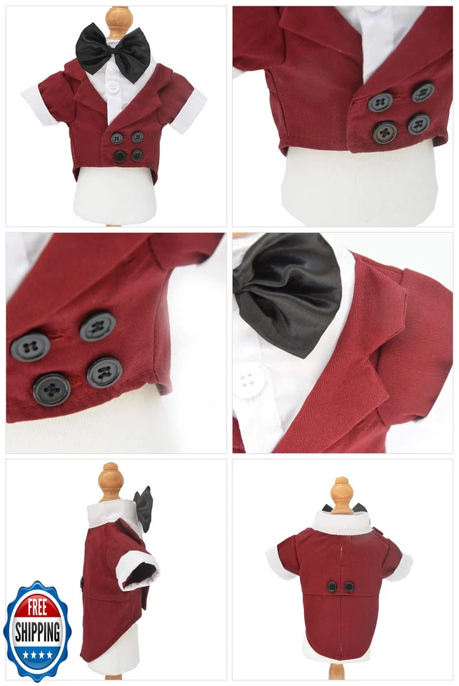 Disfraz de mascota Lovelonglong traje de perro esmoquin formal con pajarita negra para grande  Foto 2 de 4