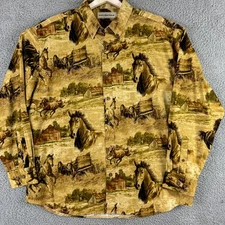 Bit & Bridle Shirt Mens XL Western Horse Barn Ranch Print Long Sleeve Cowboy