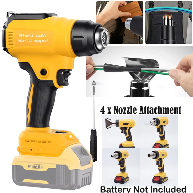 Wireless Fast Heat Hot Air Gun with 4 Nozzels Compatible for Dewalt 20v Battery