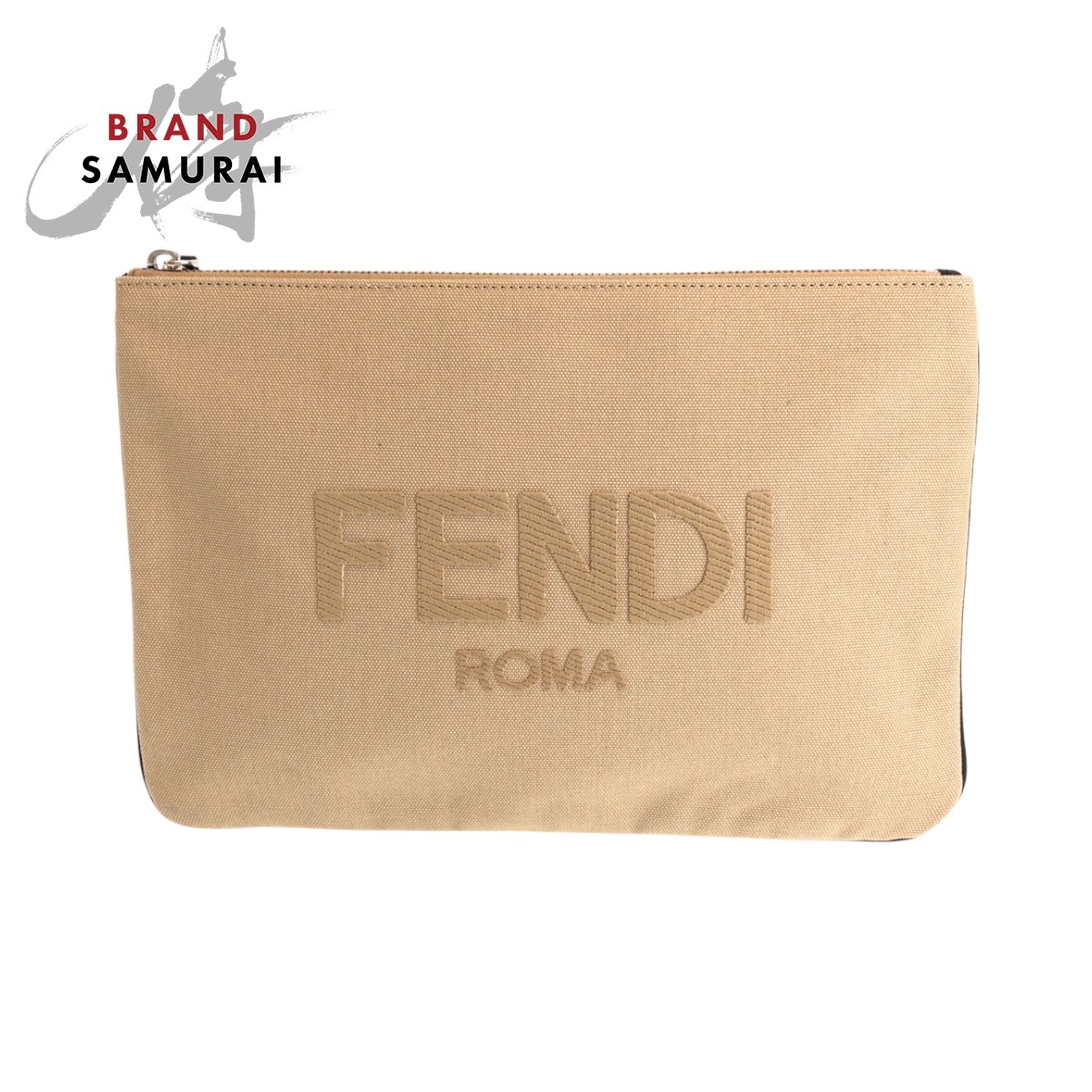 RARE FENDI beige canvas clutch with silver logo in excellent condition