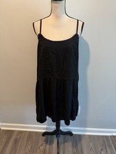 Loft Floral Embroidered Bodice Spaghetti Strap Black Mini Dress NWT Large Petite