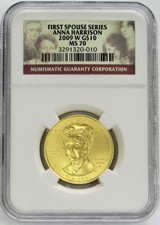 2009 W GOLD $10 ANNA HARRISON 1/2oz SPOUSE 3,645 MINTED NGC MINT STATE 70 4173.98 per troy oz