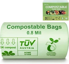 Compostable Trash Bags, Small Compost Bags 3 Gallon, Extra Thick 0.8 Mils, 16.9"