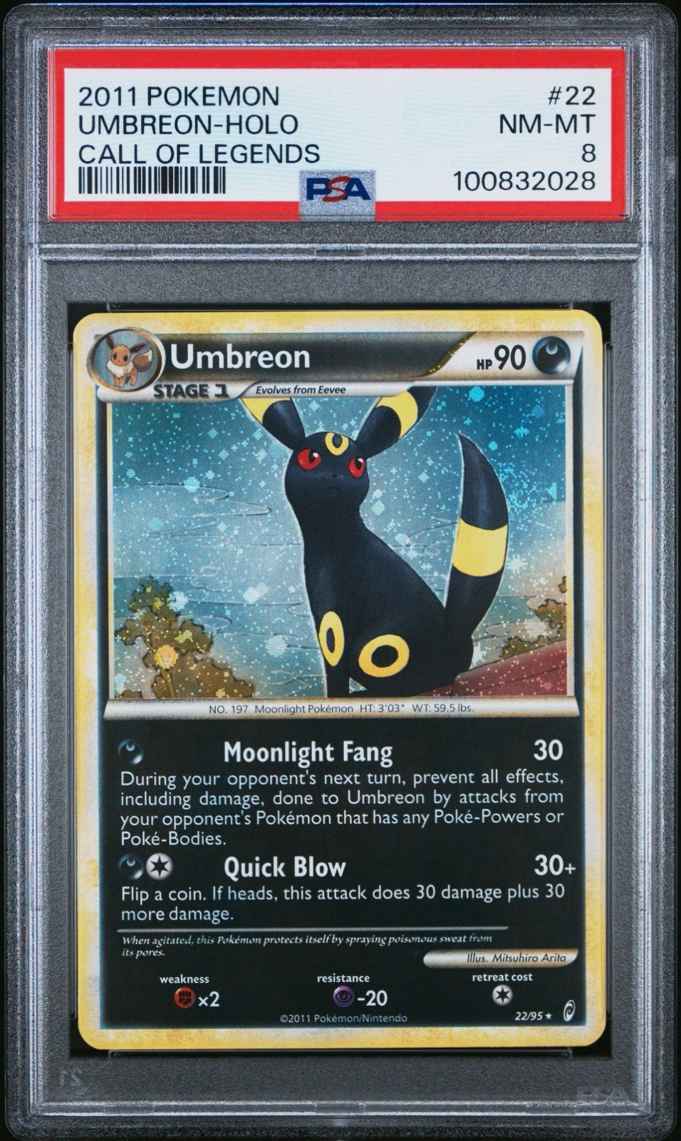 Umbreon #22 Pokemon Call of Legends PSA 8 swirl🌀